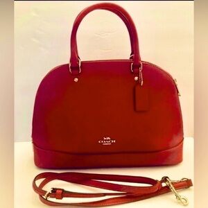 Coach Sierra Dome Satchel Crossgrain Leather with Strap Fuchsia/Deep Red NWT